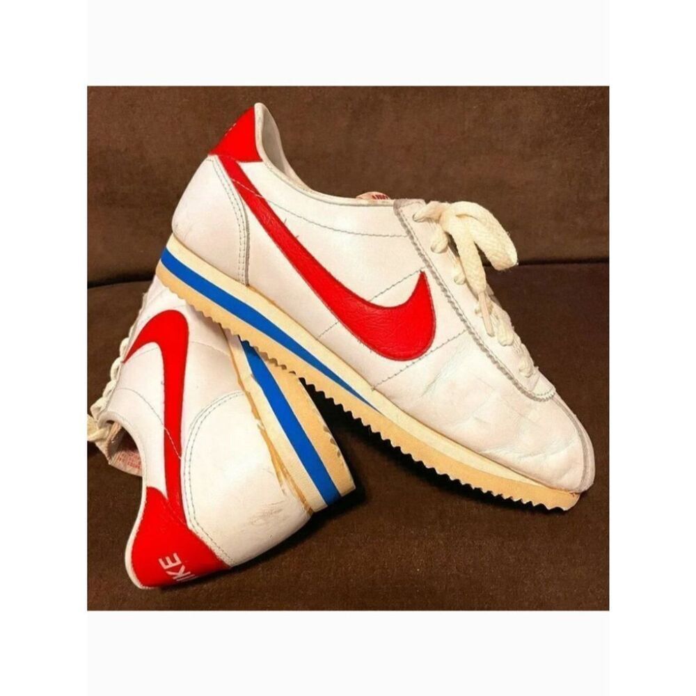Rare Forest Gump VINTAGE 1982 NIKE LEATHER CORTEZ Womens 7.5 US White Red